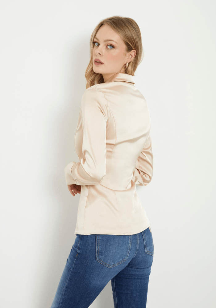 Camisa Guess Mujer Ls Fernanda Corset Shirt Beige-2