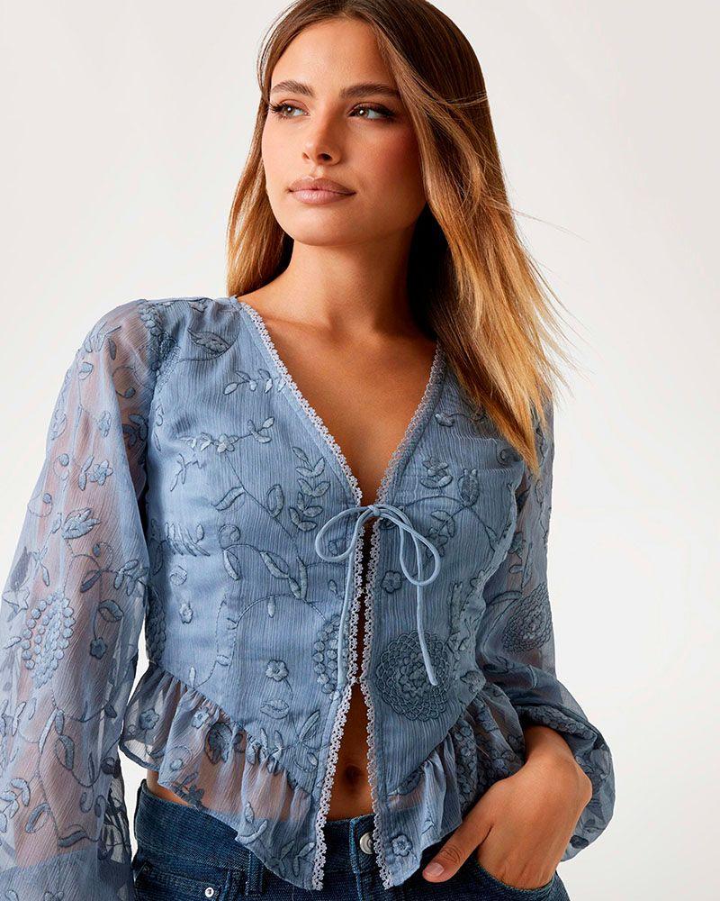 Blusa Ls Seiah Tie Front Gris Mujer-2