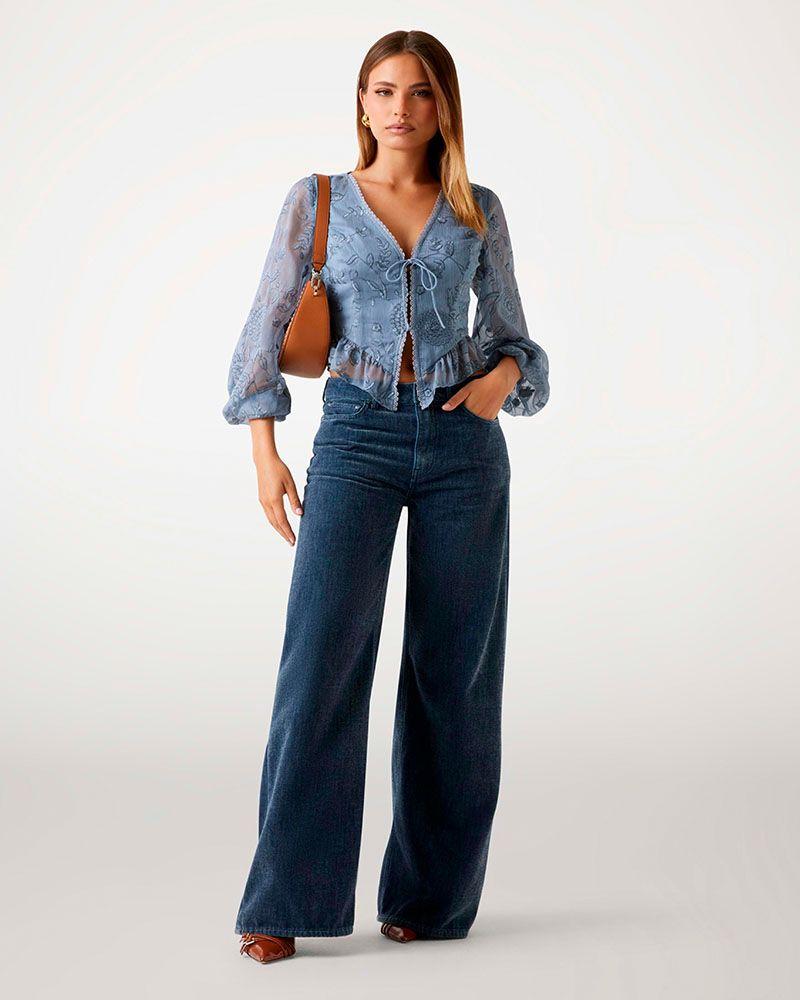 Blusa Ls Seiah Tie Front Gris Mujer-4