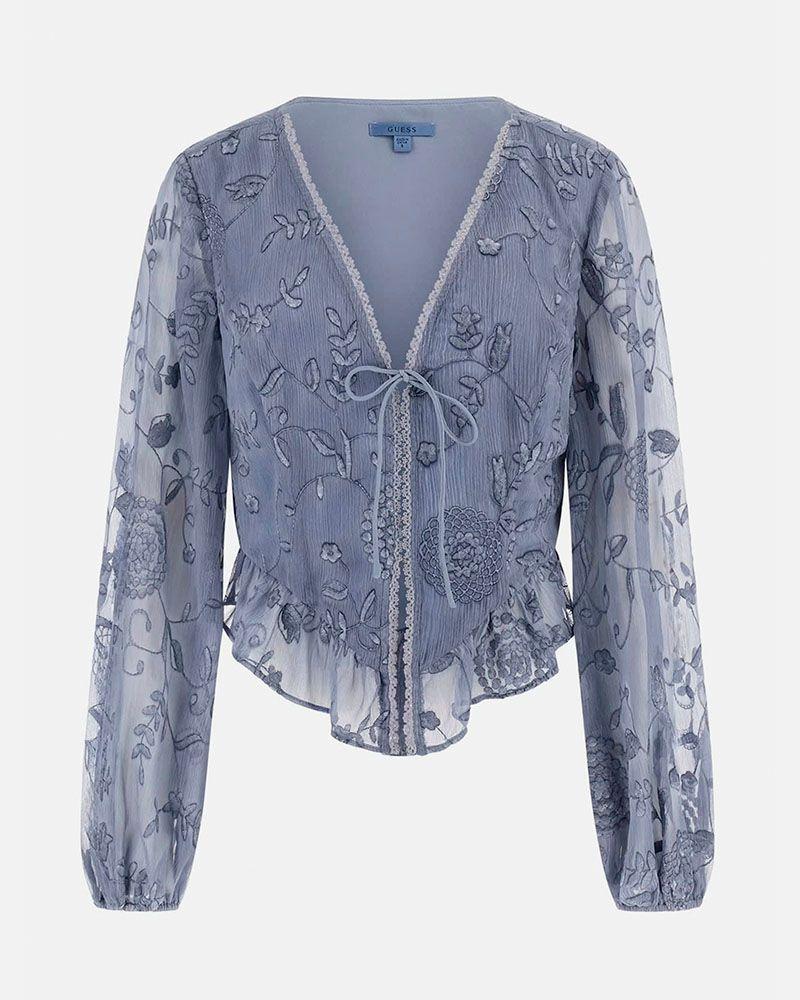 Blusa Ls Seiah Tie Front Gris Mujer-5