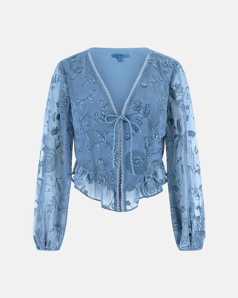 Blusa Ls Seiah Tie Front Gris Mujer-6