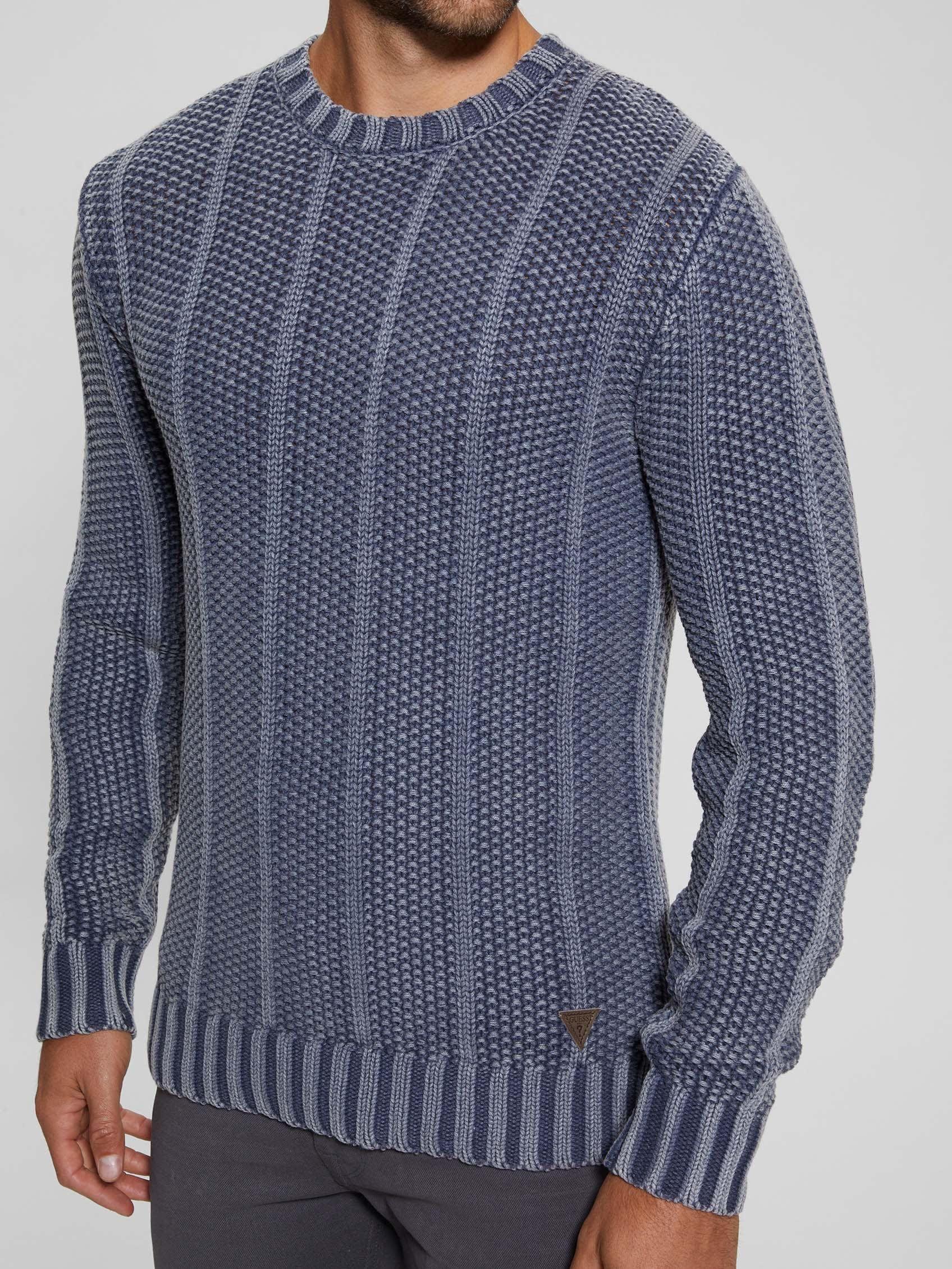 Sweater Guess Hombre Eli Cn Treated Stitched Swtr Gris-1