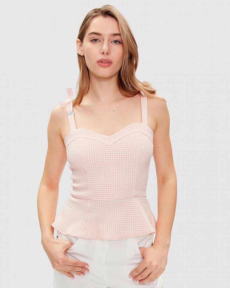 Blusa Guess Mujer Sl Corset Vichy Top Guess Mujer Rosado-0
