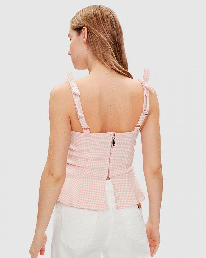 Blusa Guess Mujer Sl Corset Vichy Top Guess Mujer Rosado-1