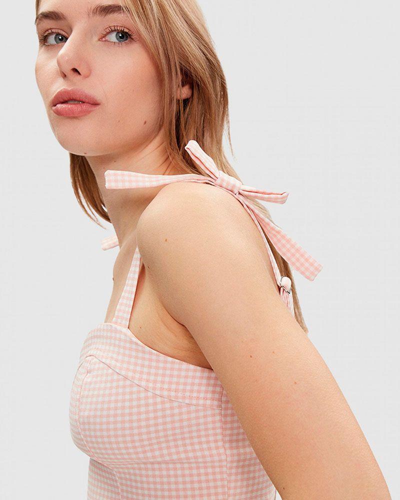 Blusa Guess Mujer Sl Corset Vichy Top Guess Mujer Rosado-2