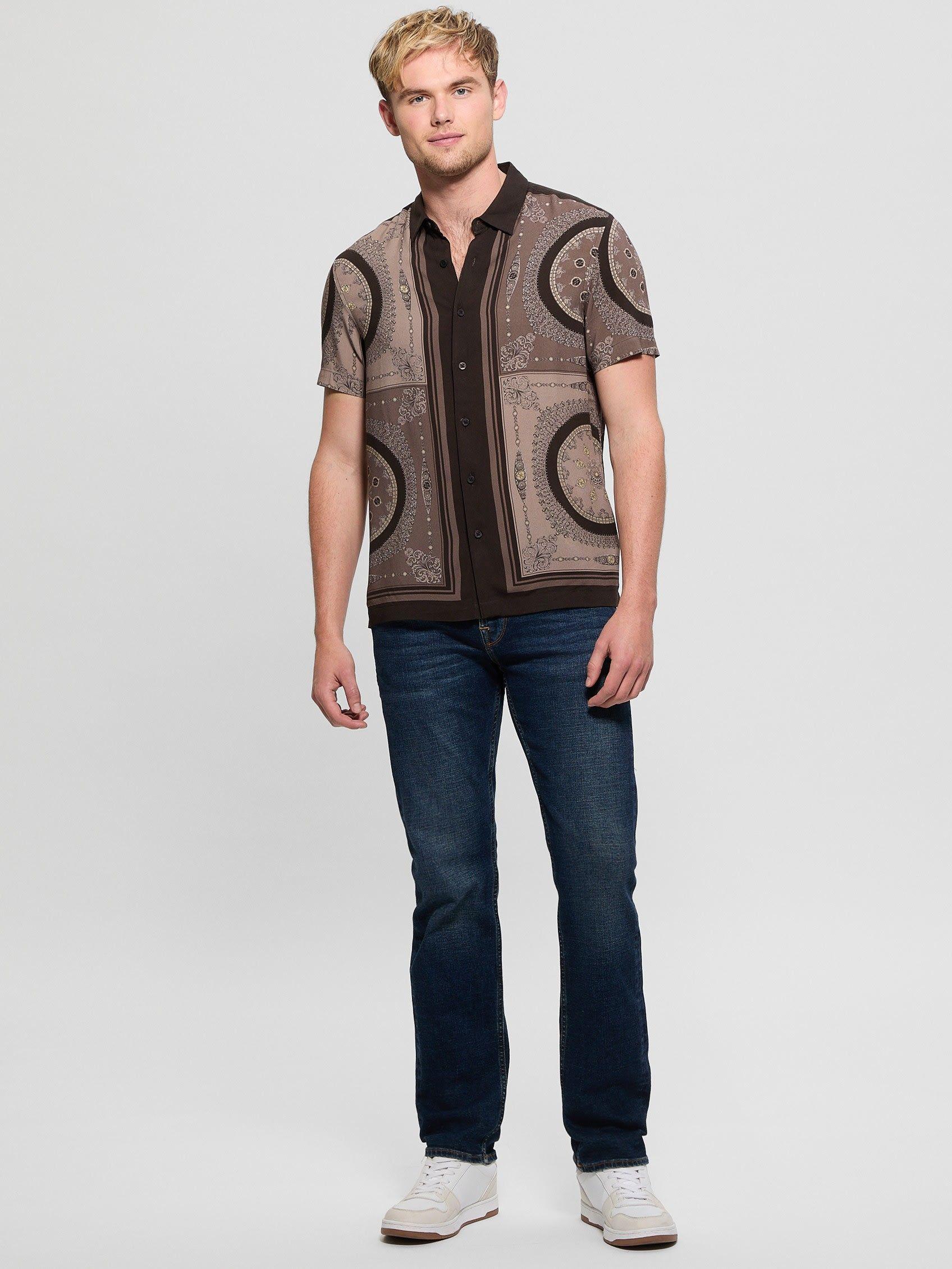 Camisa Guess Hombre Ss Eco Rayon Medallion Shirt Café-2