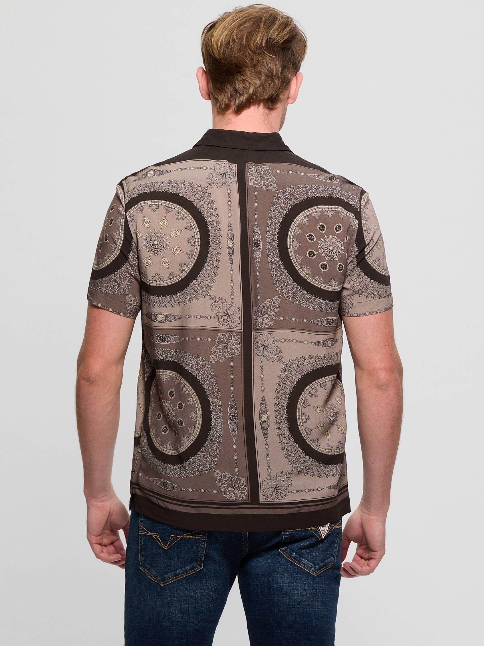 Camisa Guess Hombre Ss Eco Rayon Medallion Shirt Café-4