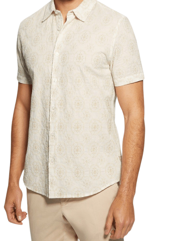 Camisa Guess Hombre Ss Mosaic Embroidery Shirt Beige-0