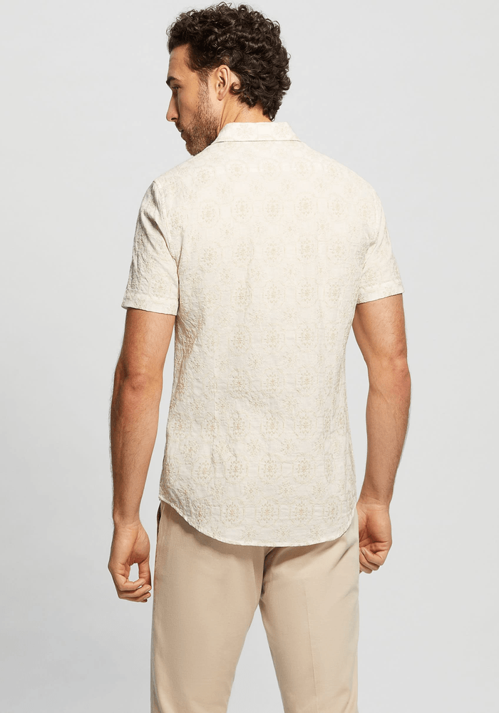 Camisa Guess Hombre Ss Mosaic Embroidery Shirt Beige-4