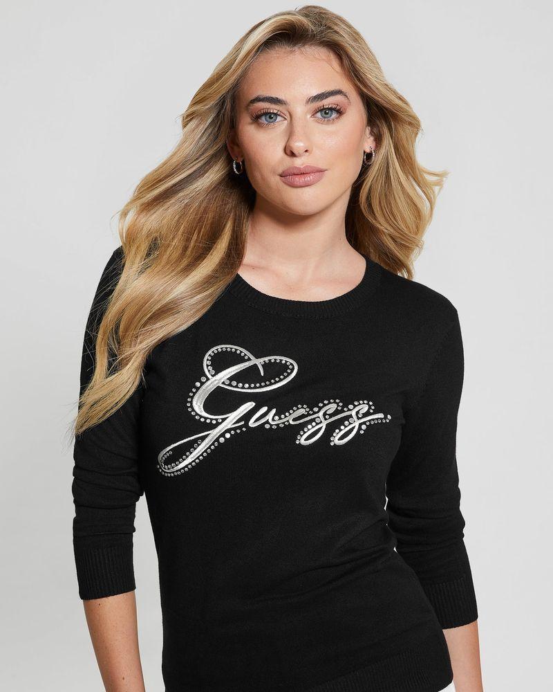 Tejido Guess Mujer Olive Logo Rn Ls Swtr Negro-0