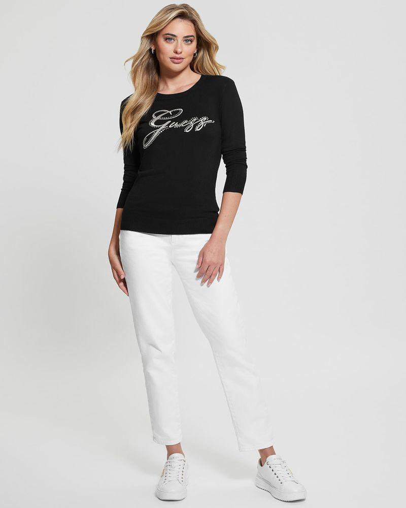 Tejido Guess Mujer Olive Logo Rn Ls Swtr Negro-1