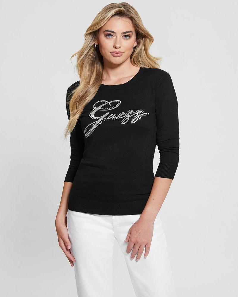 Tejido Guess Mujer Olive Logo Rn Ls Swtr Negro-2