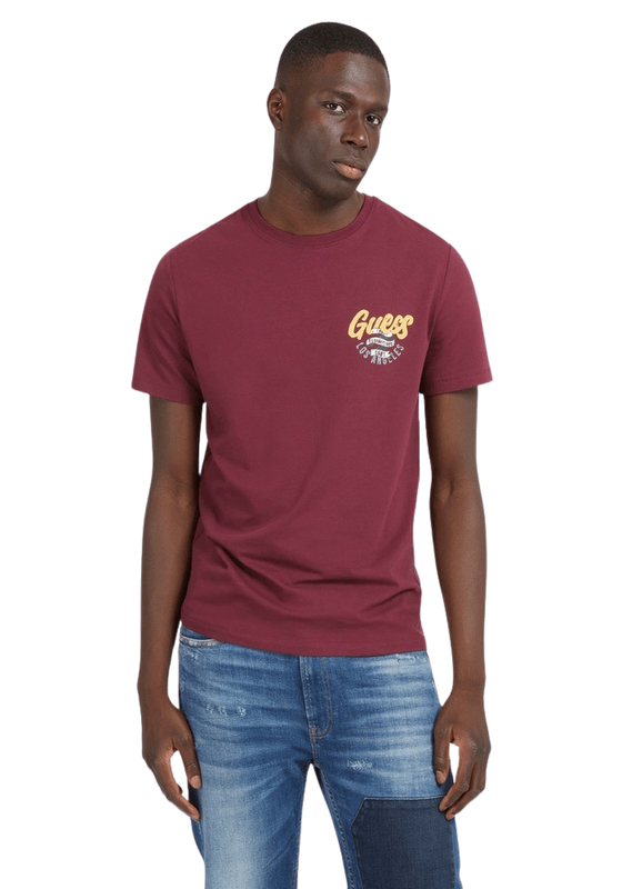 Polera Guess Hombre Ss Cn Guess Italic Flock Tee Burdeo-0