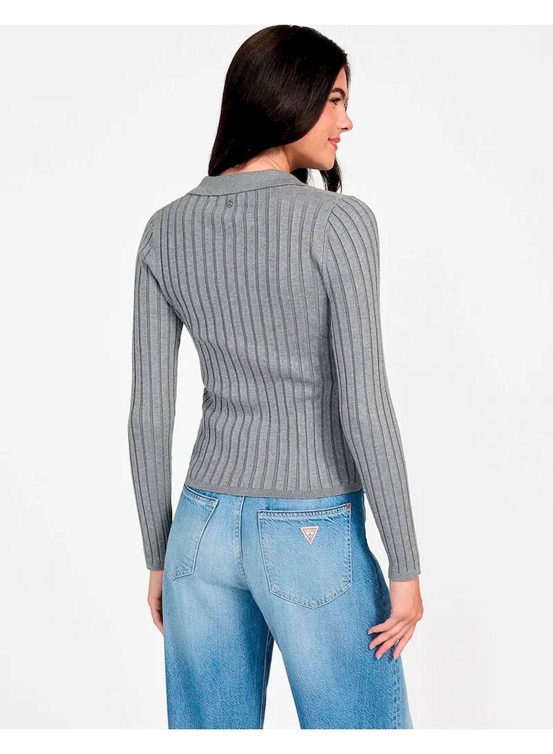 Sweater Guess Mujer Ls Vn Rib Miranda Gris-2