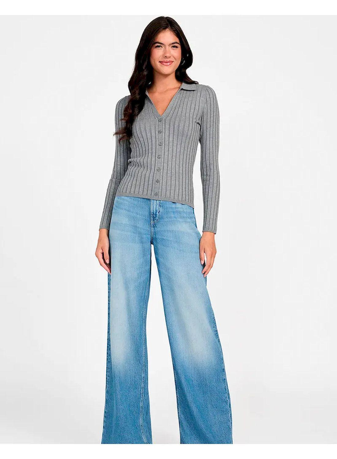 Sweater Guess Mujer Ls Vn Rib Miranda Gris-3