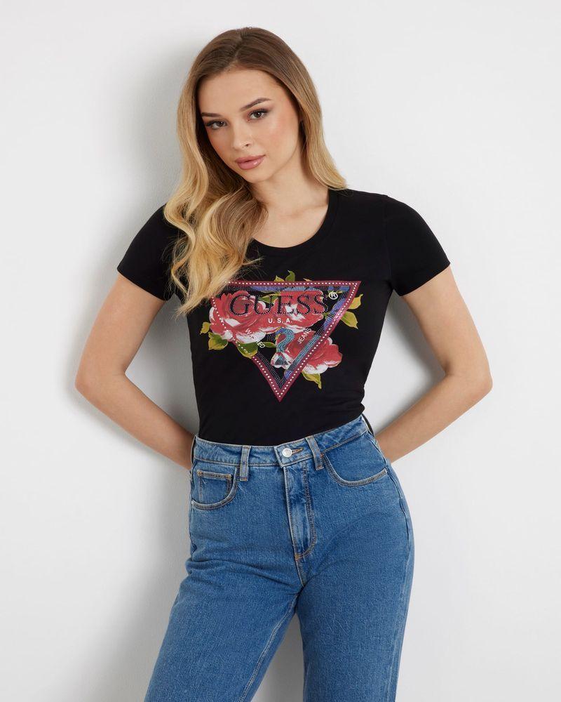 Polera Guess Mujer Ss Cn Roses Triangle Tee Negro-0