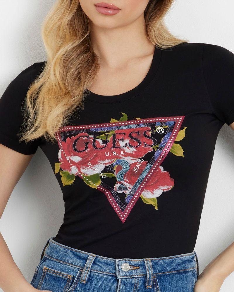 Polera Guess Mujer Ss Cn Roses Triangle Tee Negro-3