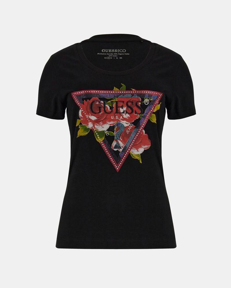 Polera Guess Mujer Ss Cn Roses Triangle Tee Negro-4