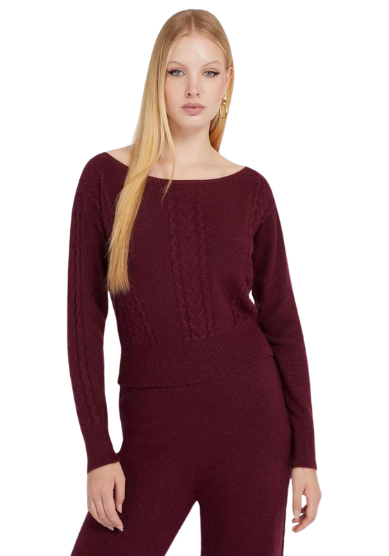 Tejido Guess Mujer Ls Teresa Mixed Cable Swtr Burdeo-0