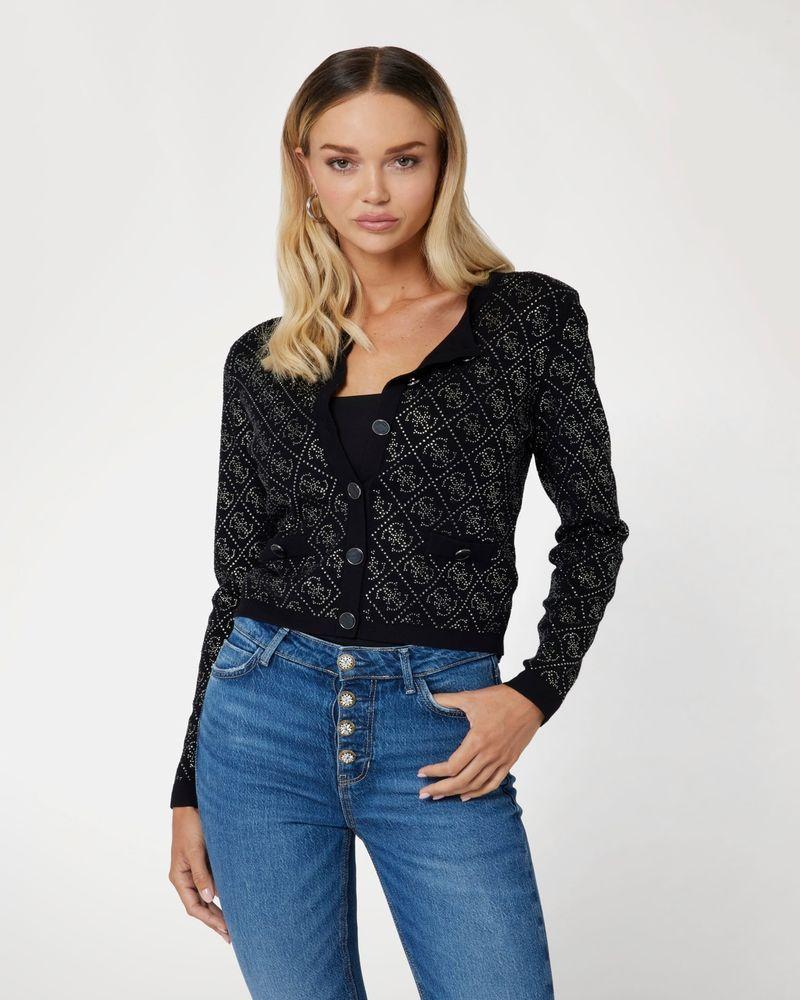 Tejido Guess Mujer Paige 4G Stones Ls Cardi Swtr Negro-0