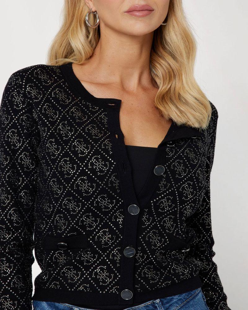 Tejido Guess Mujer Paige 4G Stones Ls Cardi Swtr Negro-3