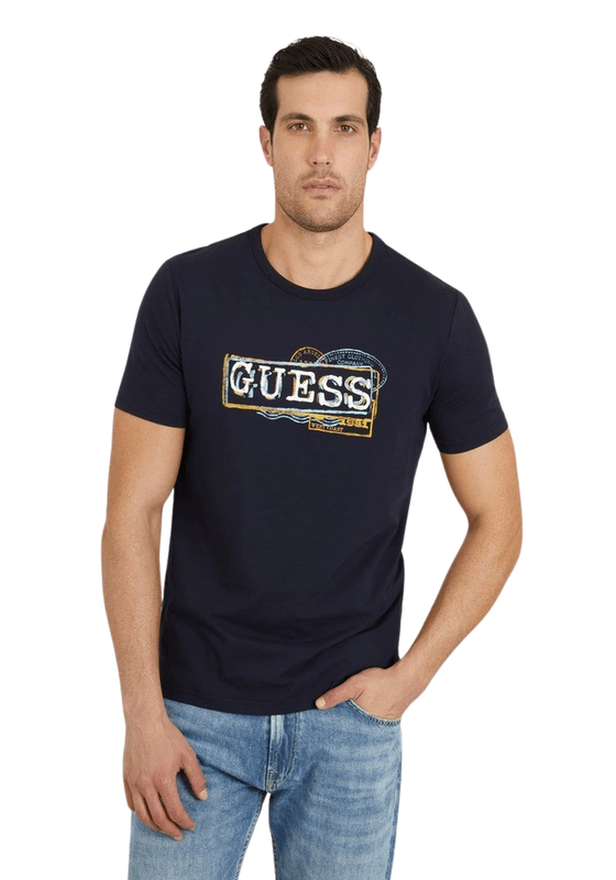 Polera Guess Hombre Ss Cn Guess Box Logo Tee Azul-0
