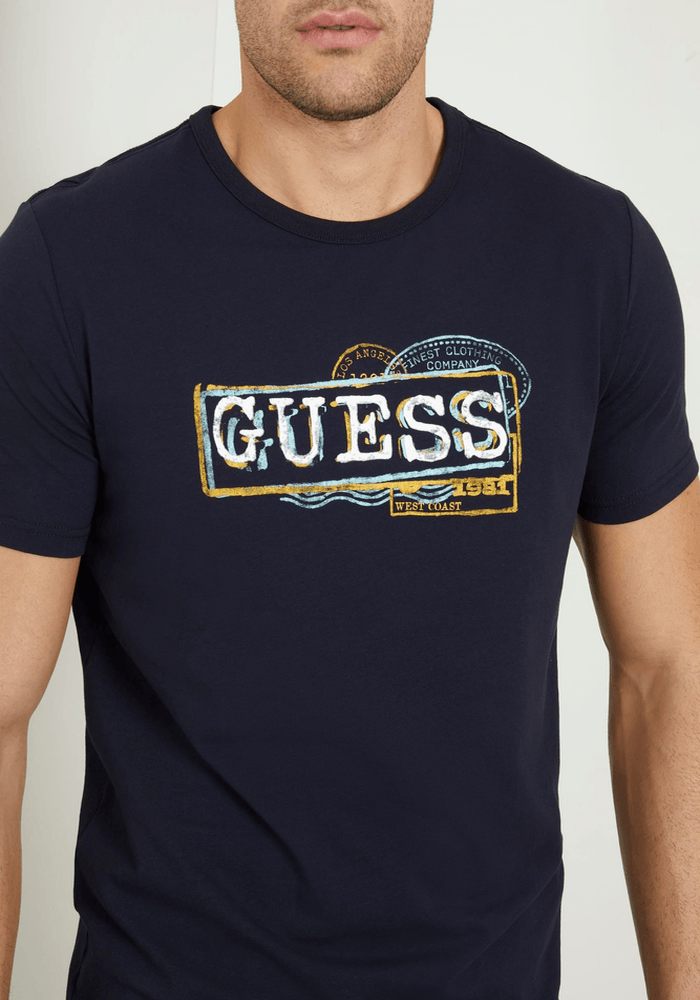 Polera Guess Hombre Ss Cn Guess Box Logo Tee Azul-3