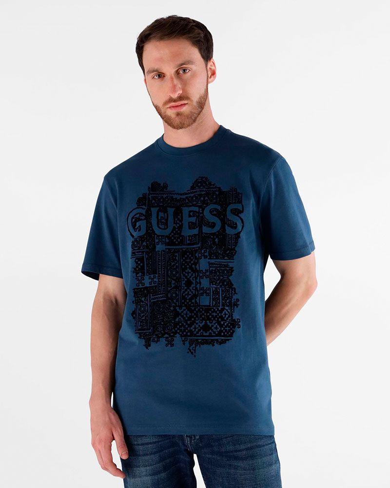 Polera Ss Cn Guess Flock Box Tee Azul-0