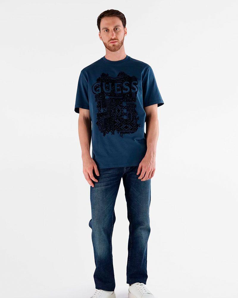 Polera Ss Cn Guess Flock Box Tee Azul-1