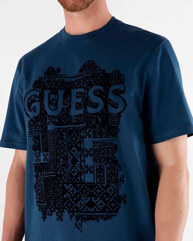 Polera Ss Cn Guess Flock Box Tee Azul-2