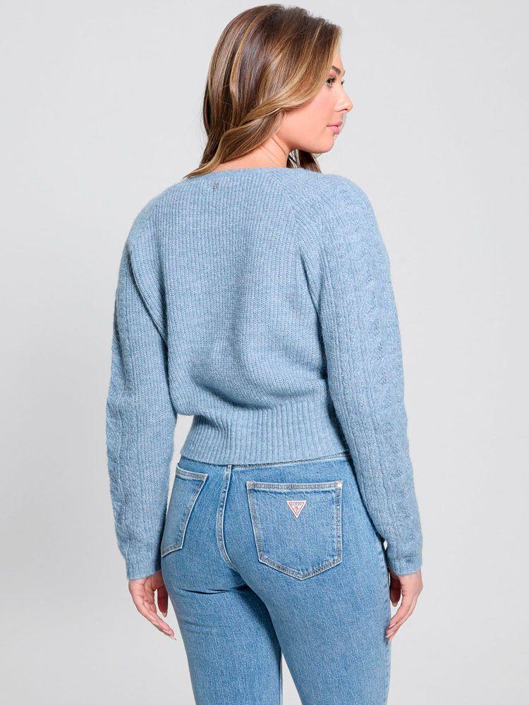 Sweater Guess Mujer Ls Surplice Cable Kellie Swtr Azul-1