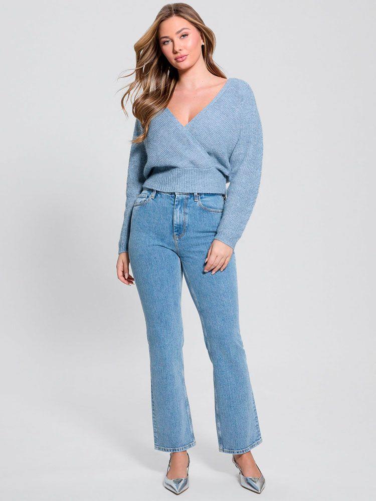 Sweater Guess Mujer Ls Surplice Cable Kellie Swtr Azul-2