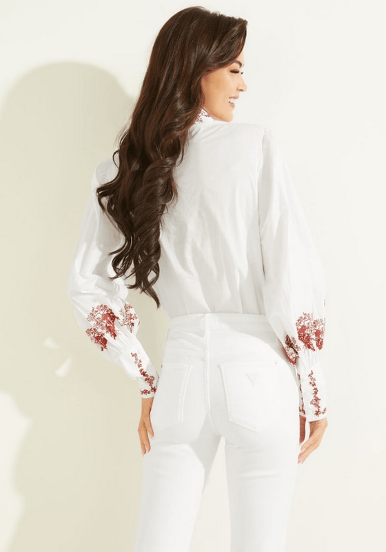 Camisa Guess Mujer Ls Embroidered Ravin Top Blanco-2