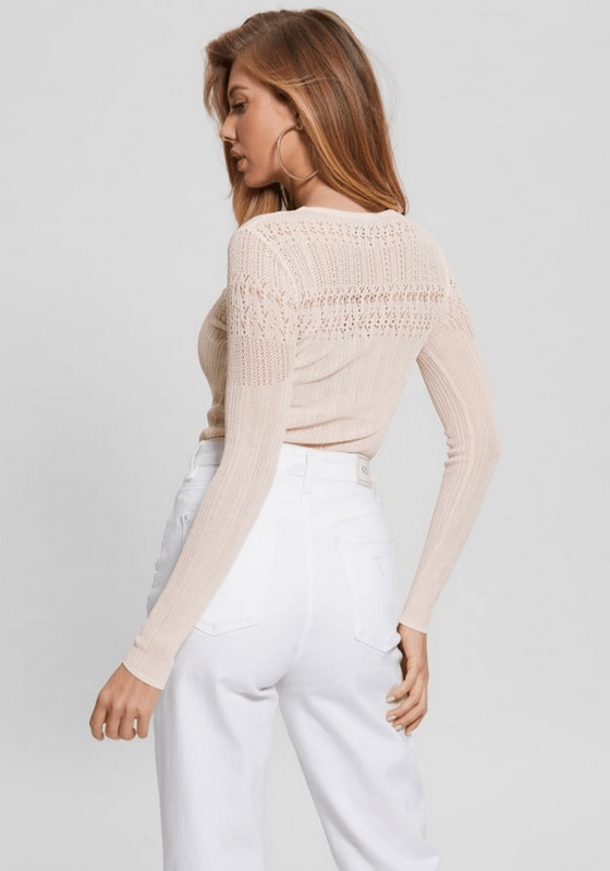 Tejido Guess Mujer Ls Niky Open Stitch Rn Swtr Crema-2