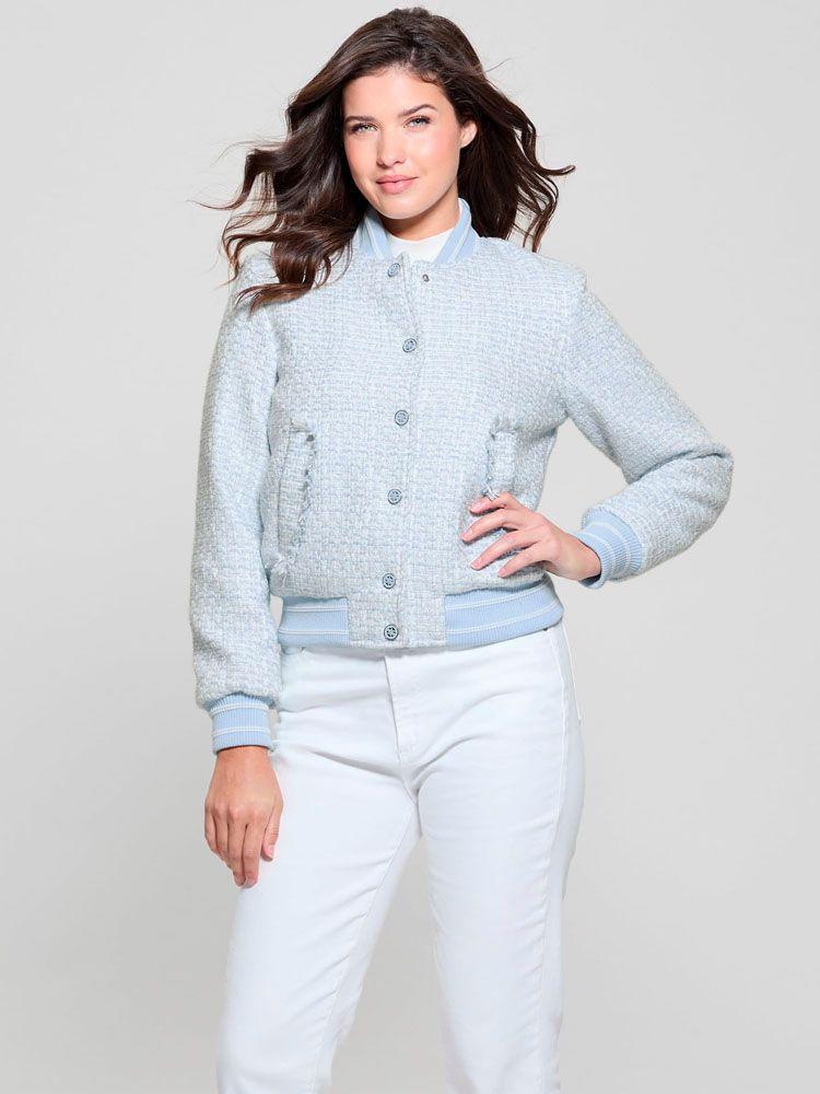 Chaqueta Guess Mujer New Gloria Tweed Bomber Azul-0