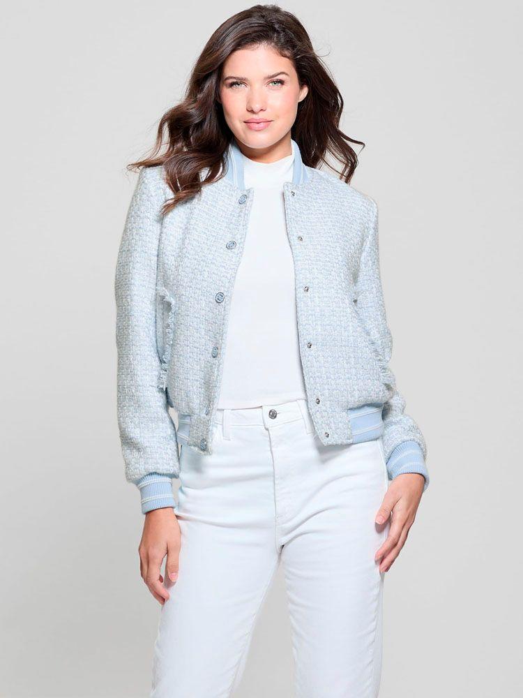 Chaqueta Guess Mujer New Gloria Tweed Bomber Azul-4