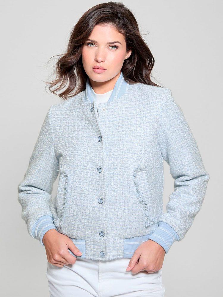Chaqueta Guess Mujer New Gloria Tweed Bomber Azul-5