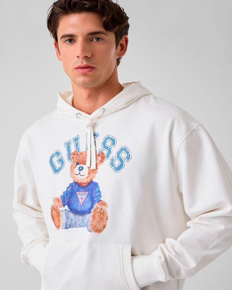 Poleron Eco Super Brushed Guess Bear Hoodie Blanco-3