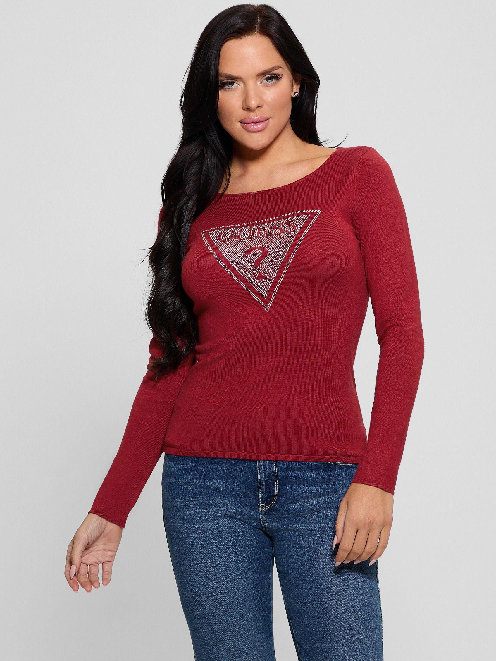 Tejido Guess Mujer Ls Triangle Logo Eliza Swtr Rojo-0