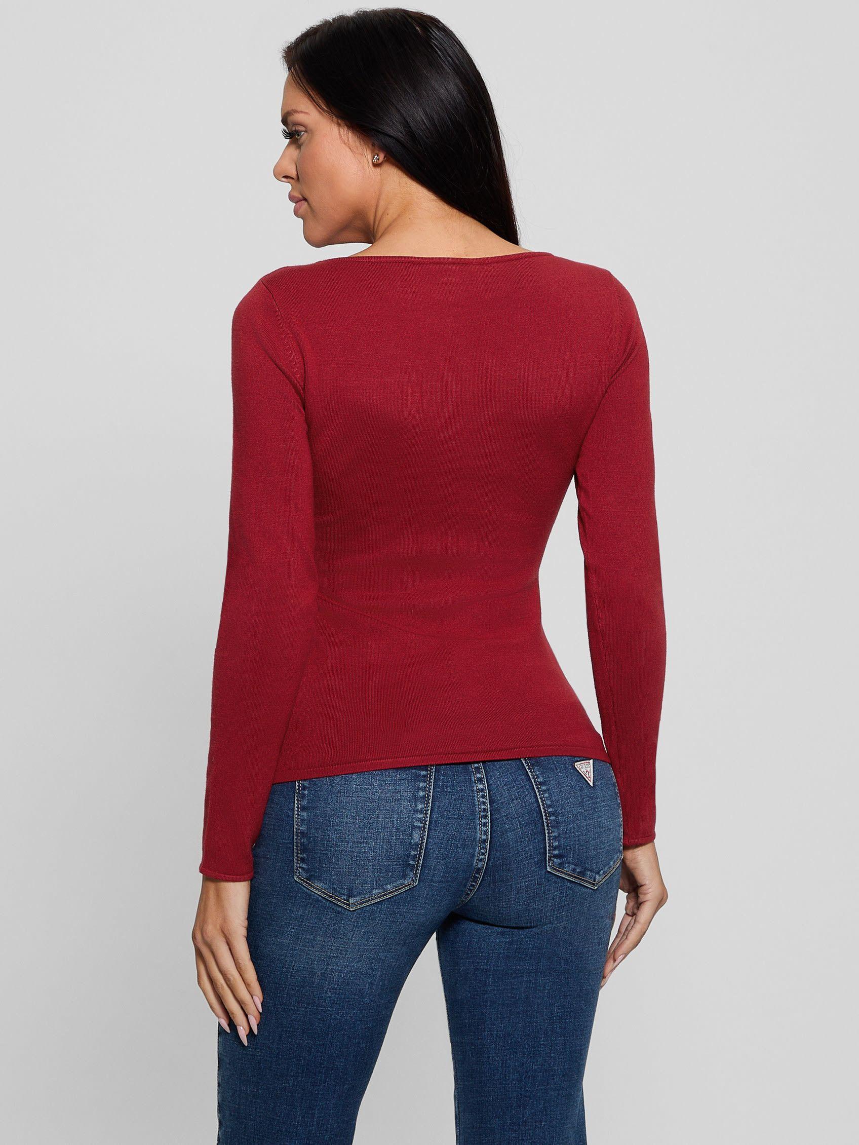 Tejido Guess Mujer Ls Triangle Logo Eliza Swtr Rojo-1