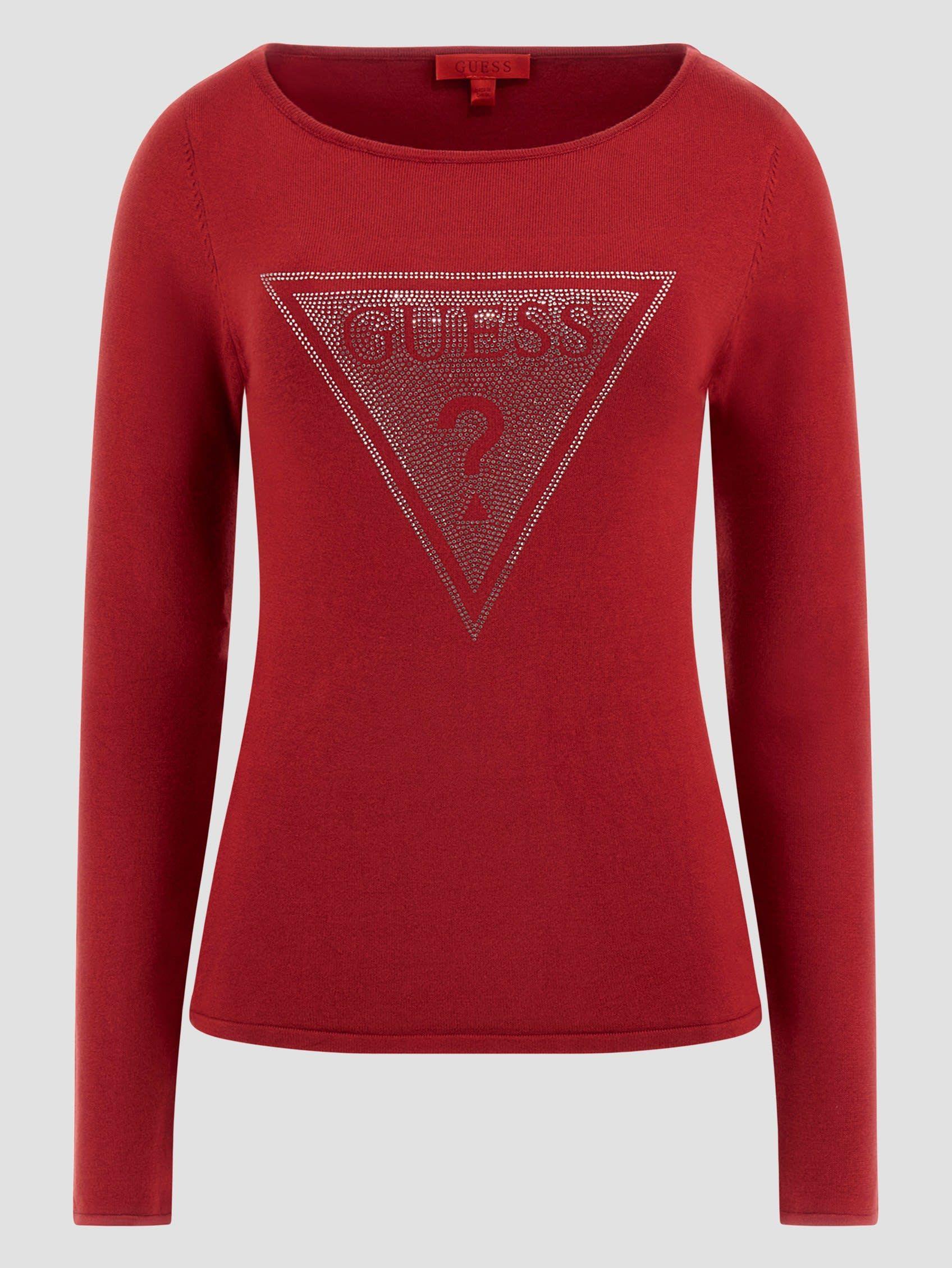 Tejido Guess Mujer Ls Triangle Logo Eliza Swtr Rojo-2
