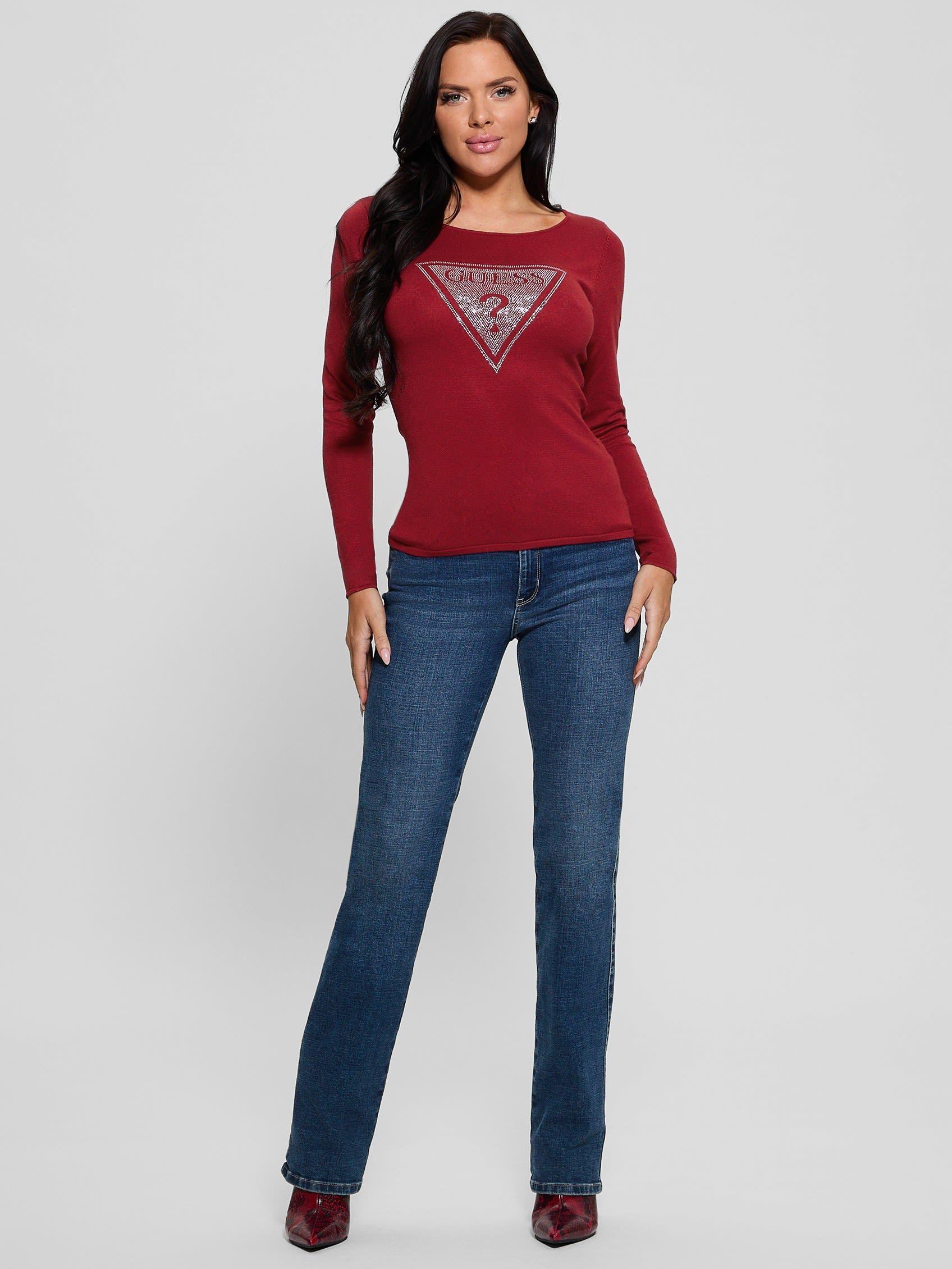 Tejido Guess Mujer Ls Triangle Logo Eliza Swtr Rojo-4