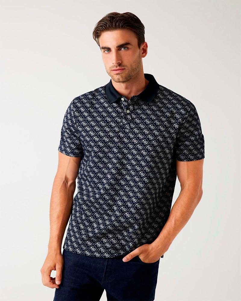 Polera Ss G Jacquard Polo Azul Hombre-0