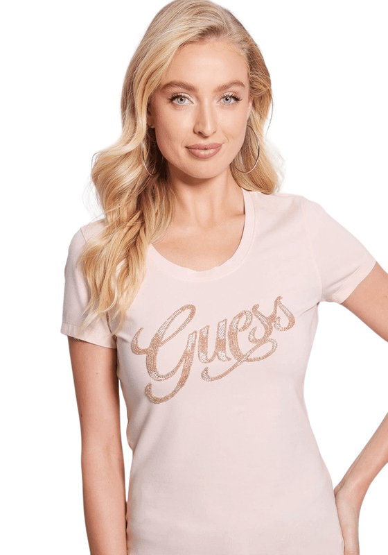 Polera Guess Mujer Ss Rn Guess Script Tee Rosado-0