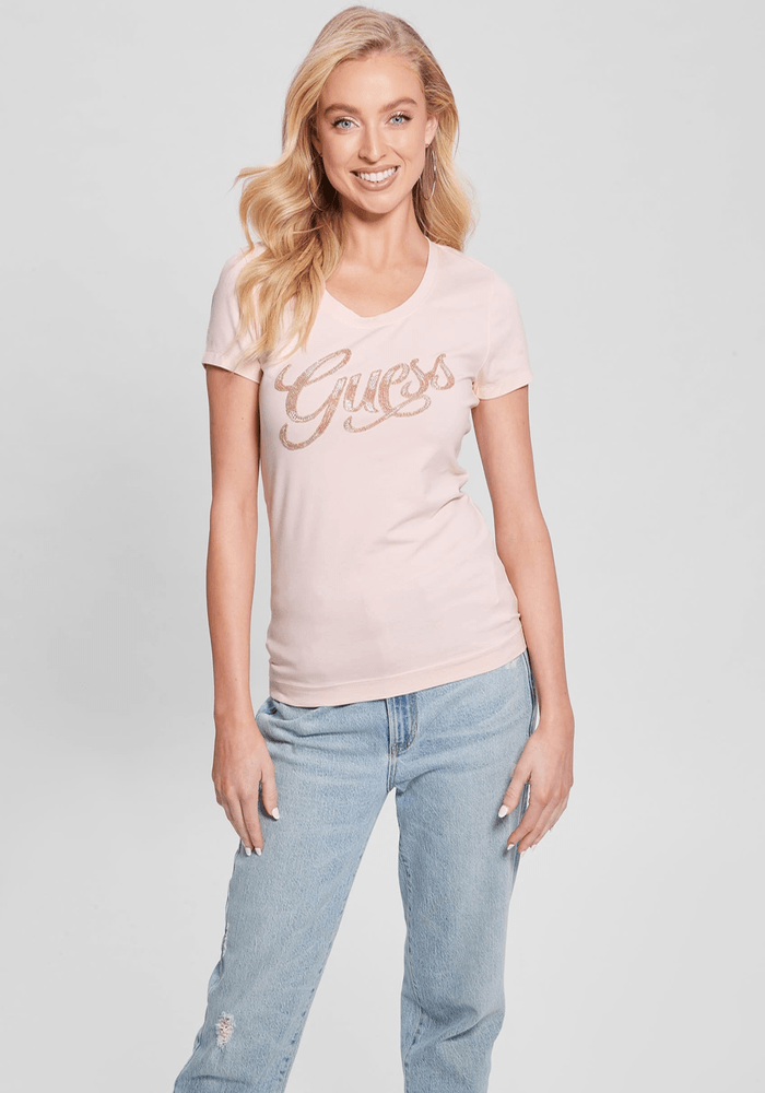Polera Guess Mujer Ss Rn Guess Script Tee Rosado-2