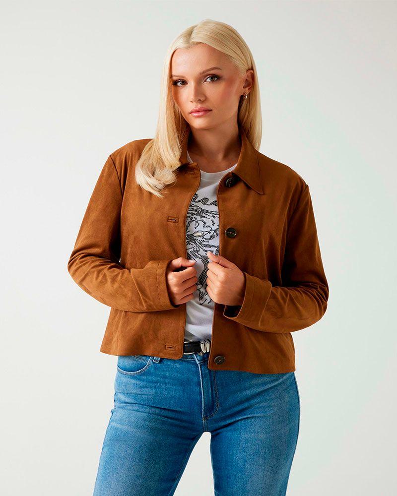 Chaqueta Ls Aria Cropped Faux Suede Café Mujer-0