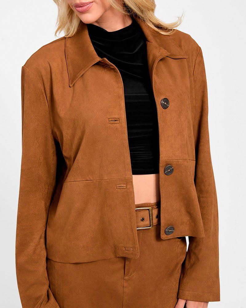 Chaqueta Ls Aria Cropped Faux Suede Café Mujer-3