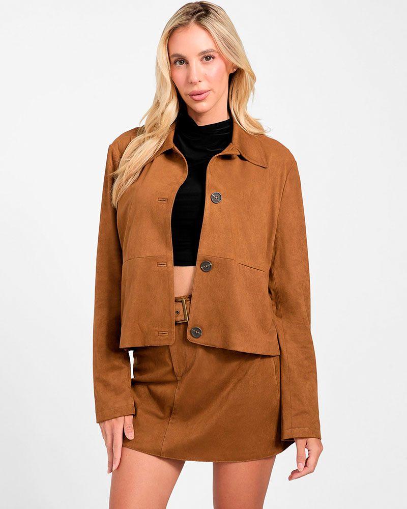 Chaqueta Ls Aria Cropped Faux Suede Café Mujer-5