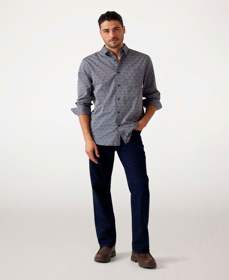 Camisa Guess Hombre Ls 4G Jacquard Shirt Azul-1