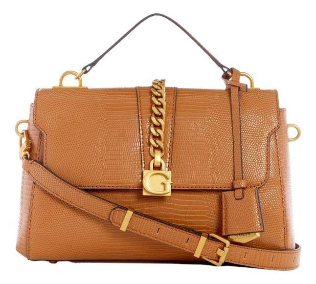 Cartera Guess Mujer Tiberia Top Handle Flap Café.-0